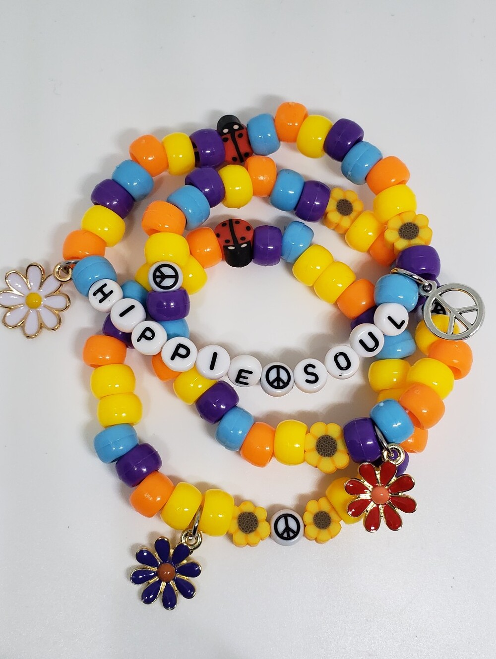 Handmade Sunflower Peace Hippie Soul Stackable Kandi Bracelets